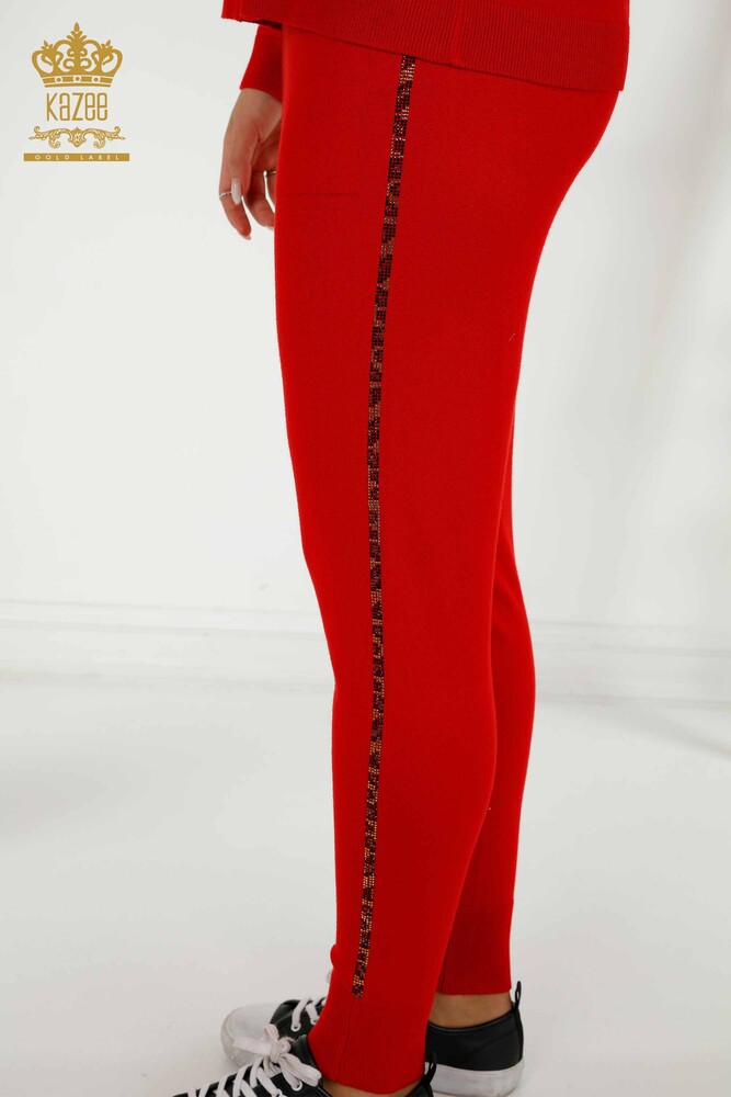 Wholesale Women's Tracksuit Set Red with Stone Embroidery - 16677 | KAZEE - 7