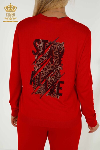 Wholesale Women's Tracksuit Set Red with Stone Embroidery - 16677 | KAZEE - 11