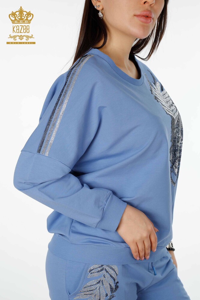 Wholesale Women's Tracksuit Set Tiger Detail Blue - 17459 | KAZEE - 6