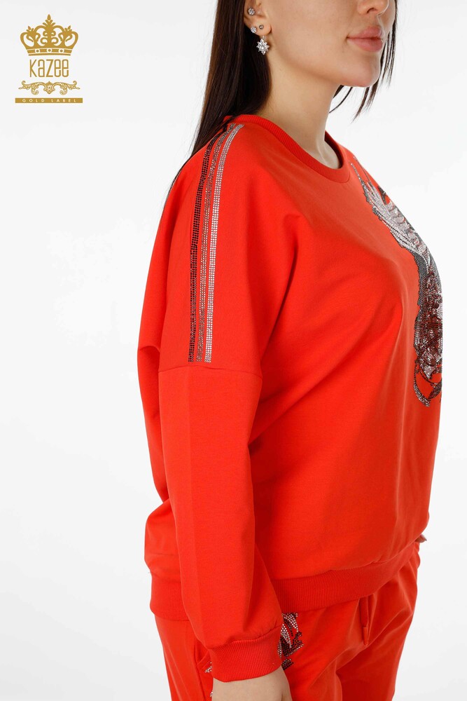 Wholesale Women's Tracksuit Set Tiger Detailed Orange - 17459 | KAZEE - 6