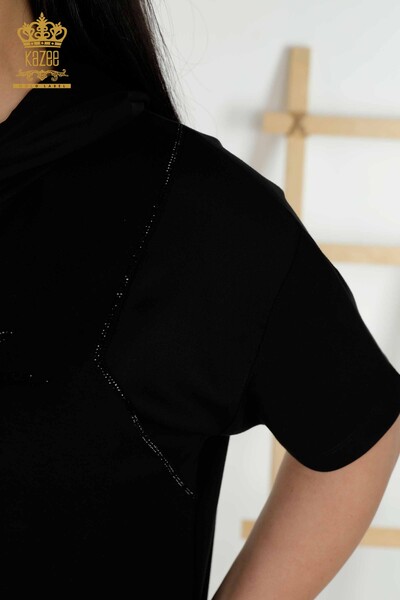 Wholesale Women's Tracksuit Set - Zippered - Short Sleeve - Black- 20389 | KAZEE - 8