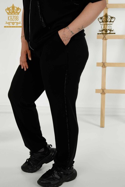Wholesale Women's Tracksuit Set - Zippered - Short Sleeve - Black- 20389 | KAZEE - Thumbnail