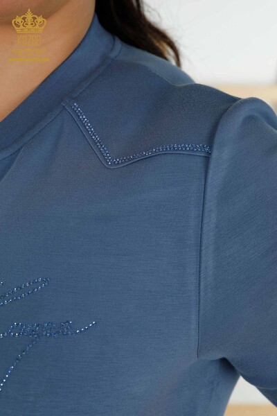Wholesale Women's Tracksuit Set - Zippered - Stone Embroidered - Indigo - 20411 | KAZEE - Thumbnail