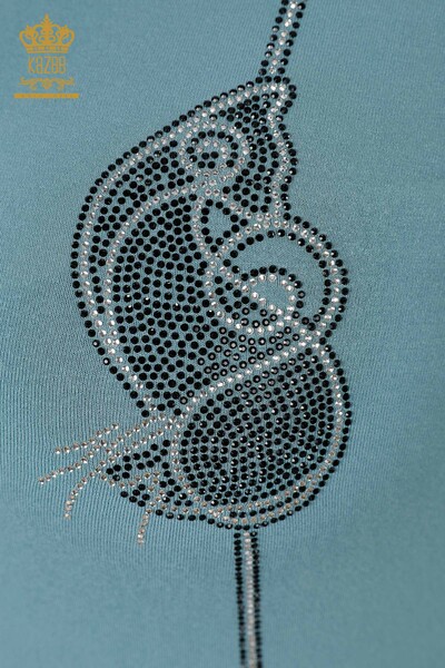 Wholesale Women's Stone Embroidered Blouse Crew Neck Blue - 79000 | KAZEE - Thumbnail