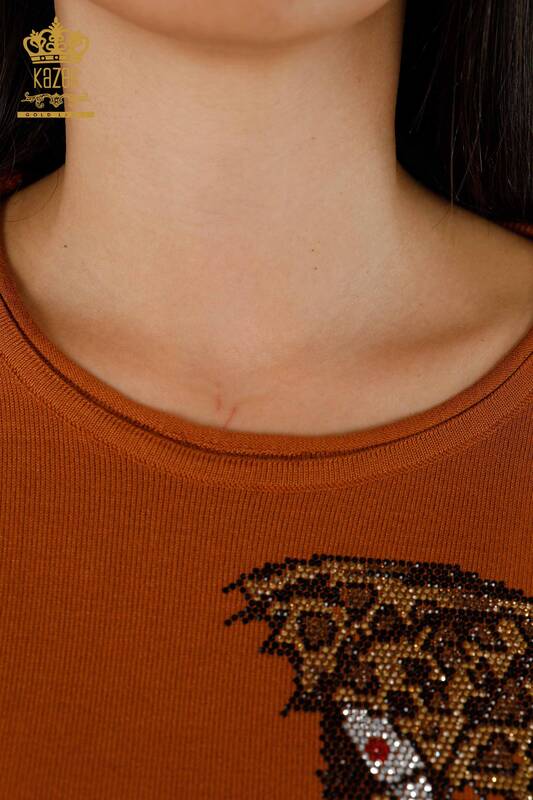 Wholesale Women's Tracksuit Set Pocket Patterned Leopard Stone Embroidered - 16507 | KAZEE