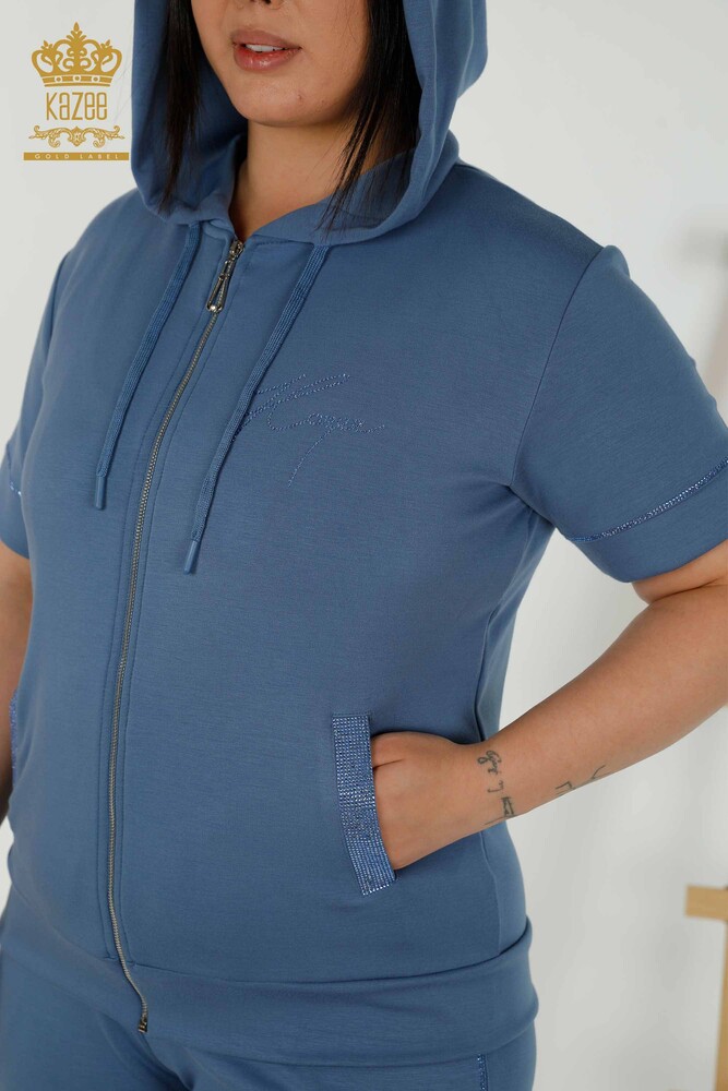Wholesale Women's Tracksuit Set Hooded Indigo - 20392 | KAZEE - 3