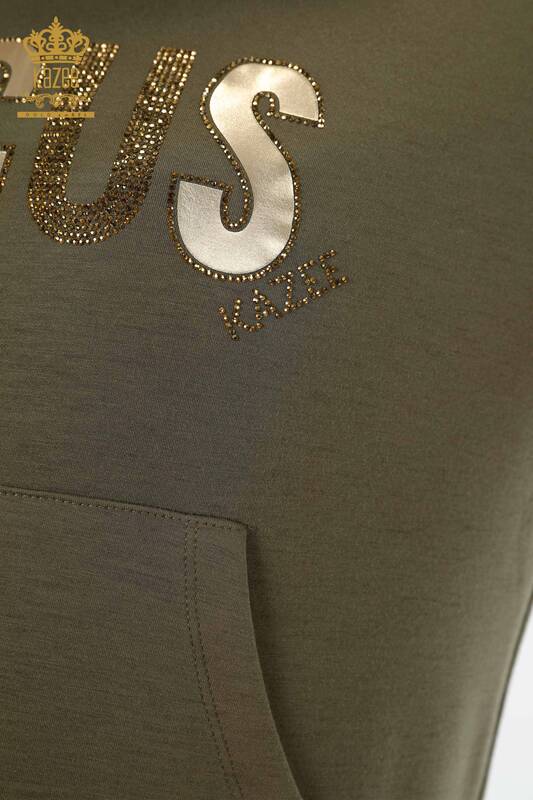 Wholesale Women's Tracksuit Set Hooded Letter Detailed Pocket Stone Embroidered - 17425 | KAZEE