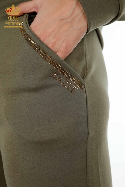 Wholesale Women's Tracksuit Set Hooded Letter Detailed Pocket Stone Embroidered - 17425 | KAZEE - Thumbnail