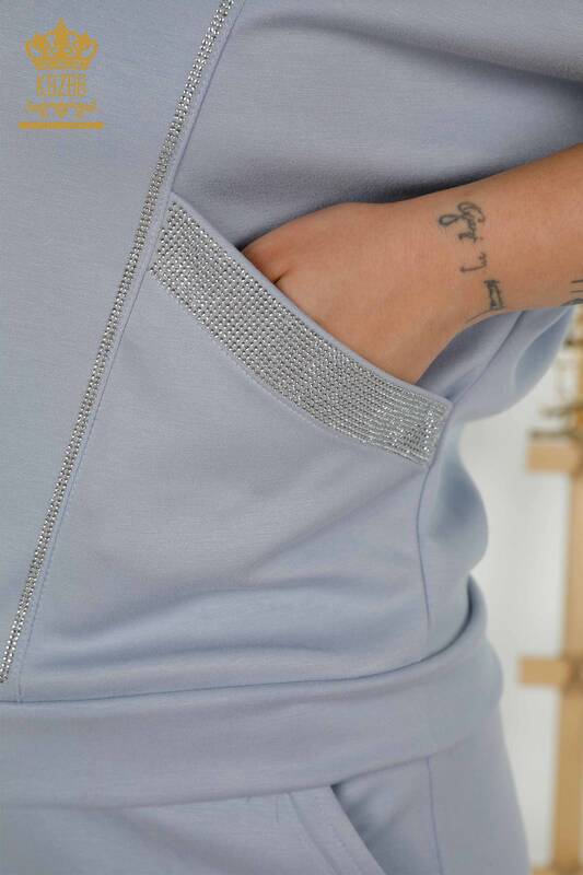 Wholesale Women's Tracksuit Set Short Sleeve Blue - 20393 | KAZEE