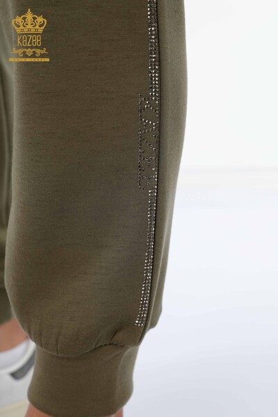 Wholesale Women's Tracksuit Set With Stripe Stone Embroidered Hooded Pocket - 17450 | KAZEE - Thumbnail