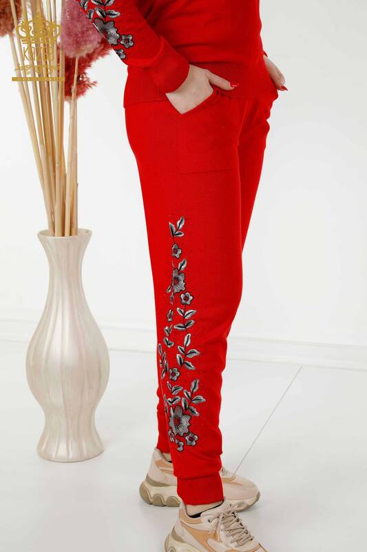 Wholesale Women's Tracksuit Set Stone Embroidered Red - 16561 | KAZEE