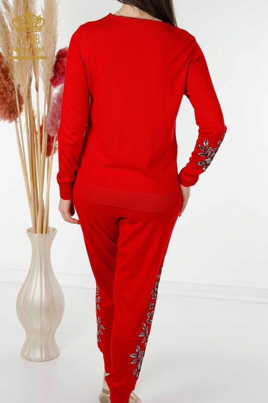 Wholesale Women's Tracksuit Set Stone Embroidered Red - 16561 | KAZEE