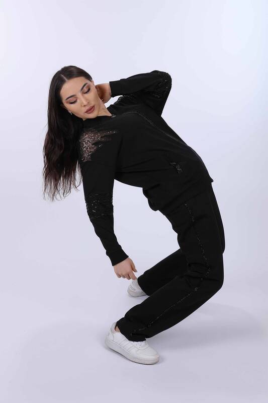 Wholesale Women's Tracksuit Set With Tulle Detailed Zipper - 17364 | KAZEE