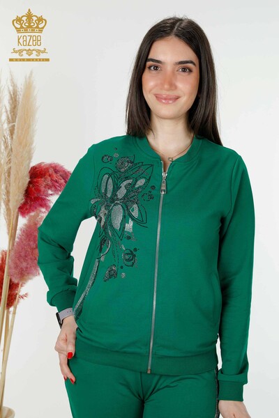 Wholesale Women's Tracksuit Set Zippered Pocket Green - 17494 | KAZEE - Thumbnail