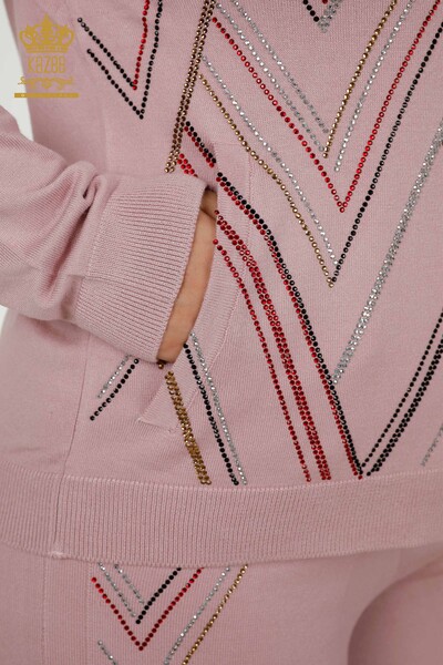 Wholesale Women's Tracksuit Set Zipper Powder - 16676 | KAZEE - 5