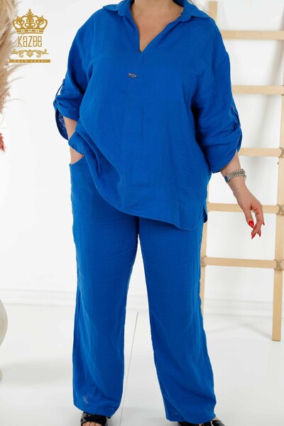 Kazee - Wholesale Women's Summer Shirt Suit - With Pocket - Dark Blue - 20402 | KAZEE (1)