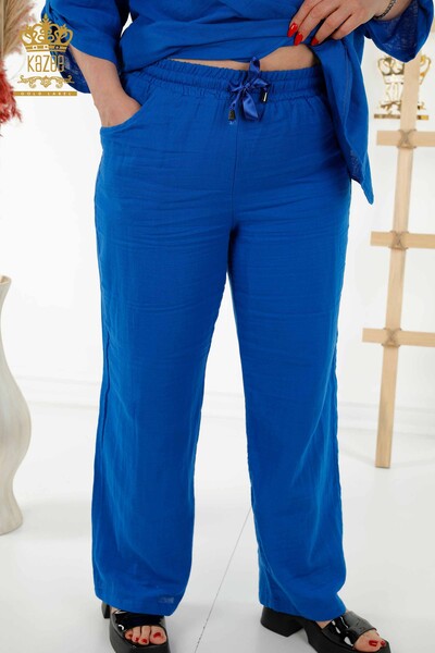Wholesale Women's Summer Shirt Suit - With Pocket - Dark Blue - 20402 | KAZEE - Thumbnail