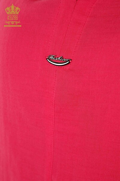 Wholesale Women's Summer Shirt Suit - With Pocket - Fuchsia - 20402 | KAZEE - Thumbnail