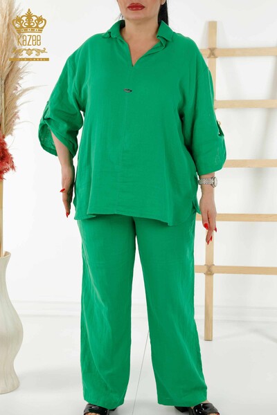 Kazee - Wholesale Women's Summer Shirt Suit - Pocket - Green - 20402 | KAZEE (1)