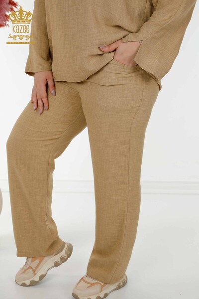 Wholesale Women's Summer Suit Beige With Pocket - 20313 | KAZEE - Thumbnail