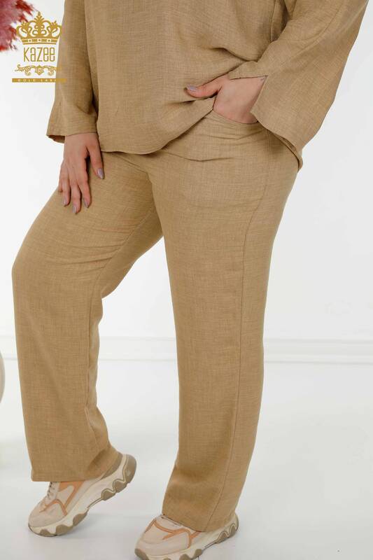 Wholesale Women's Summer Suit Beige With Pocket - 20313 | KAZEE