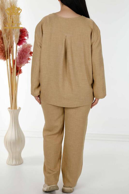 Wholesale Women's Summer Suit Beige With Pocket - 20313 | KAZEE