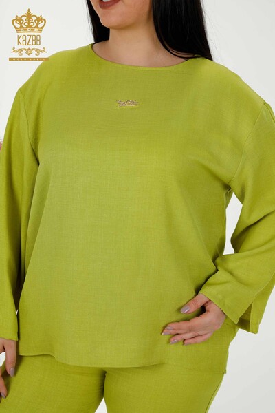 Wholesale Women's Summer Suit Pocket Green - 20313 | KAZEE - Thumbnail (2)