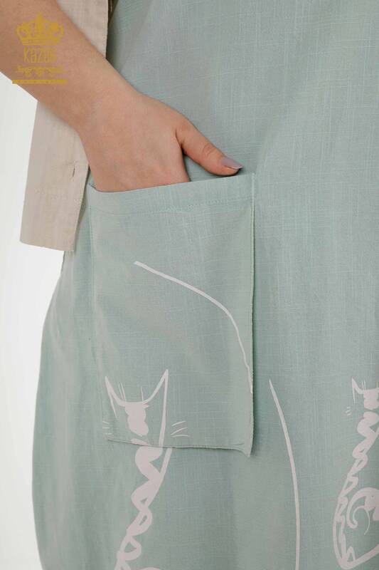 Wholesale Women's Summer Suit Shirt Dress Beige Light Blue - 20314 | KAZEE