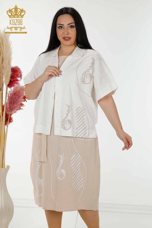 Wholesale Women's Summer Suit Shirt Dress Ecru Beige - 20314 | KAZEE