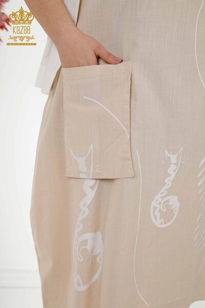 Wholesale Women's Summer Suit Shirt Dress Ecru Beige - 20314 | KAZEE - Thumbnail