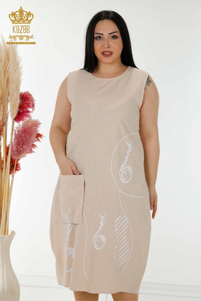 Wholesale Women's Summer Suit Shirt Dress Ecru Beige - 20314 | KAZEE - 9