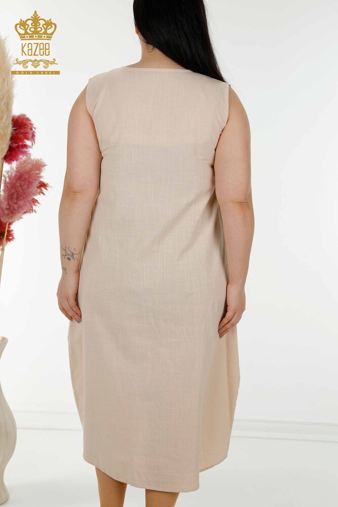 Wholesale Women's Summer Suit Shirt Dress Ecru Beige - 20314 | KAZEE - 12