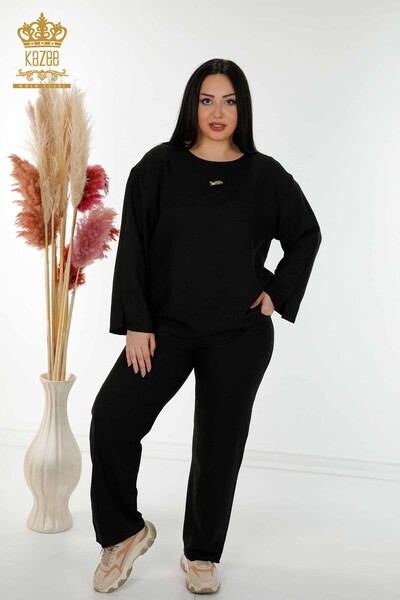 Wholesale Women's Summer Suit With Pocket Black - 20313 | KAZEE