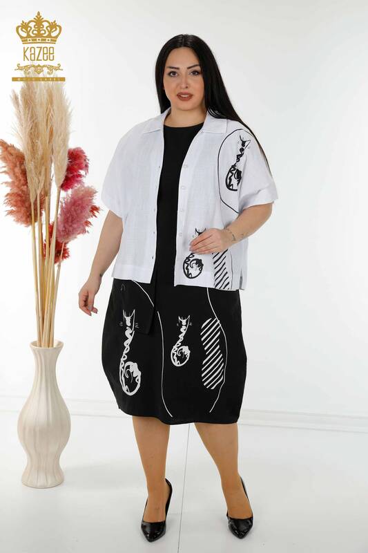 Wholesale Women's Summer Suit - Shirt Dress White Black - 20314 | KAZEE