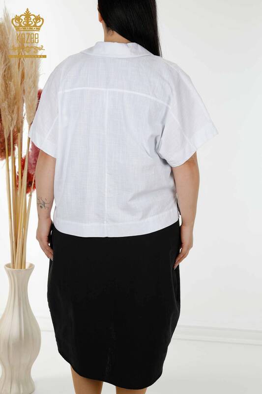Wholesale Women's Summer Suit - Shirt Dress White Black - 20314 | KAZEE