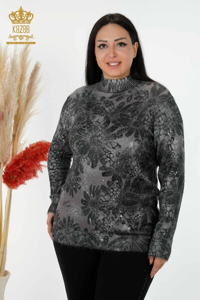 Wholesale Women's Sweater Angora Crystal Stone Embroidered Mink - 16006 | KAZEE - 1