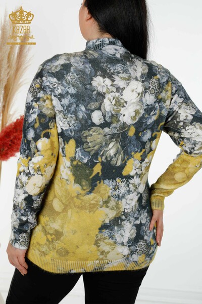 Wholesale Women's Sweater Angora Crystal Stone Embroidered Saffron - 18997 | KAZEE - Thumbnail