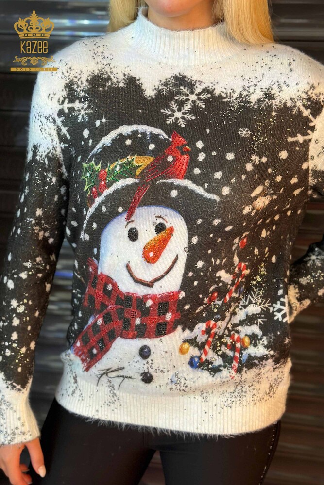 Wholesale Women's Sweater Angora Digital Print Black - 18999 | KAZEE - 2