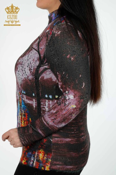Wholesale Women's Sweater Angora Digital Print Brown - 16009 | KAZEE - 6