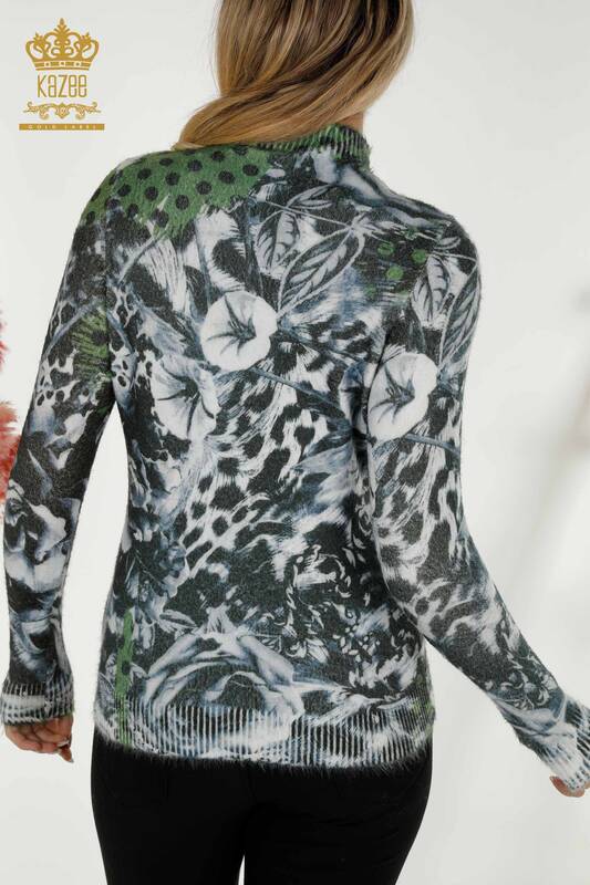 Wholesale Women's Sweater Angora Digital Print Green - 16011 | KAZEE