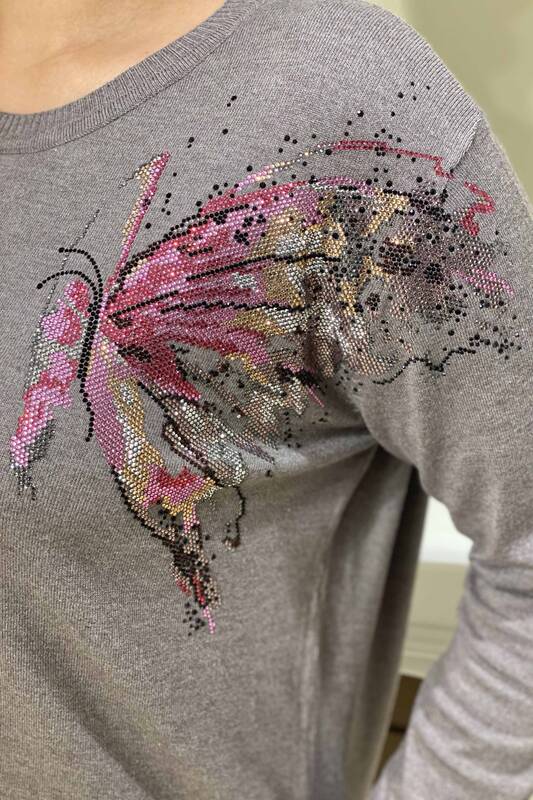 Wholesale Women's Sweater Crew Neck Butterfly Pattern - 16460 | KAZEE