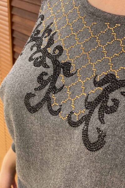 Wholesale Women's Sweater Crew Neck Colored Stone Embroidered - 16461 | KAZEE - Thumbnail