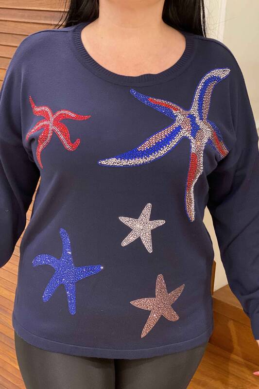 Wholesale Women's Sweater Crew Neck Star Detailed - 16111 | KAZEE