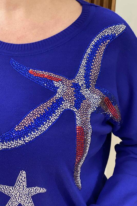 Wholesale Women's Sweater Crew Neck Star Detailed - 16111 | KAZEE