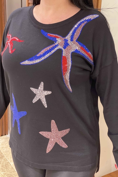 Wholesale Women's Sweater Crew Neck Star Detailed - 16111 | KAZEE - Thumbnail