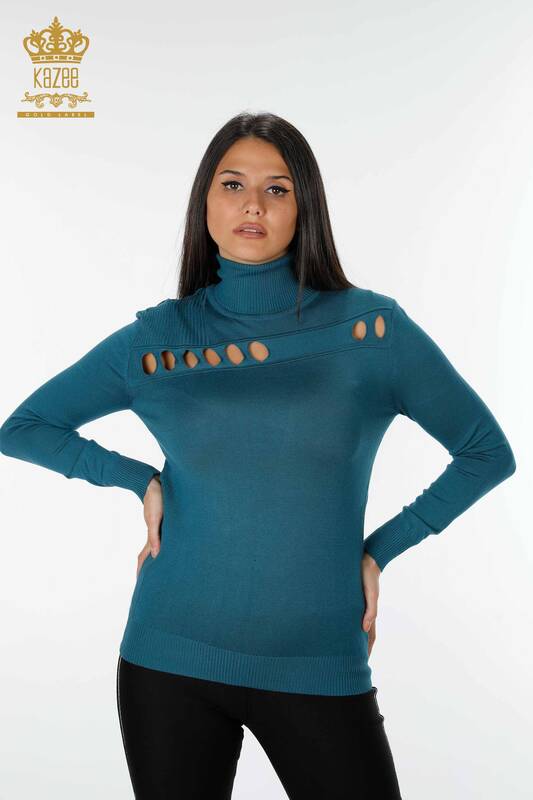 Wholesale Women's Sweater Turtleneck Patterned Oil - 14053 | KAZEE