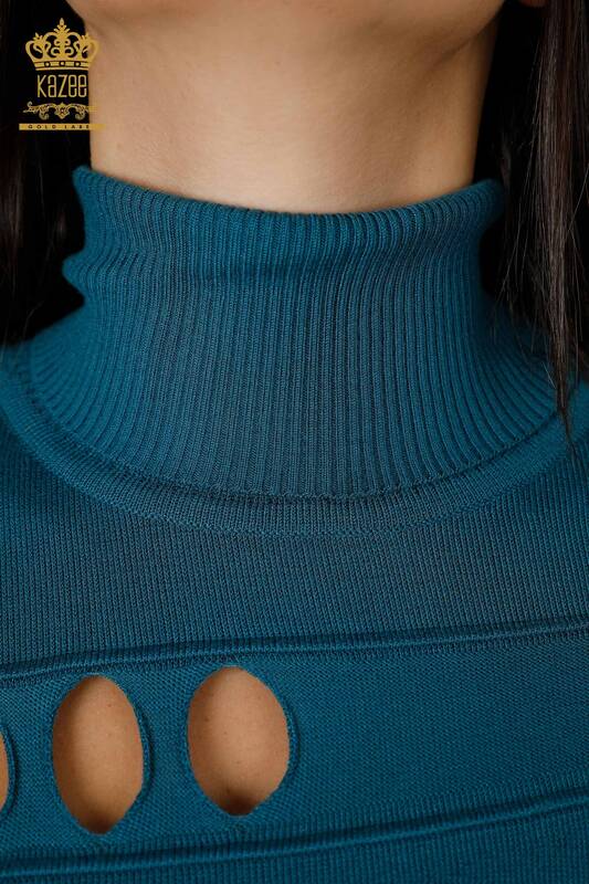 Wholesale Women's Sweater Turtleneck Patterned Oil - 14053 | KAZEE