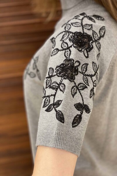 Wholesale Women's Sweater Floral Embroidered American Model - 15763 | KAZEE - Thumbnail