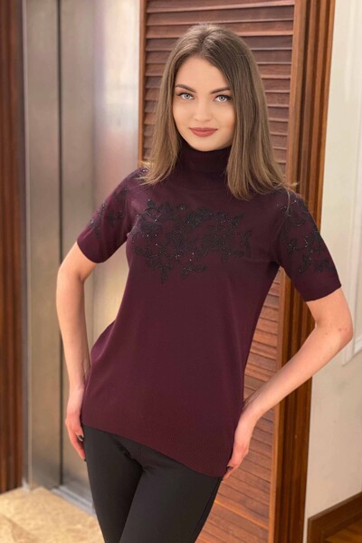 Wholesale Women's Sweater Floral Embroidered American Model - 15763 | KAZEE - Thumbnail