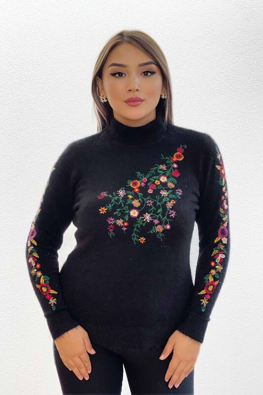 Wholesale Women's Sweater Floral Patterned Embroidered Angora - 18877 | KAZEE